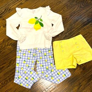 Lemon Print Outfit Set with Yellow Shorts